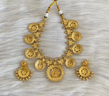 Antique gold tone lakshmi peacock flower kundan jadau necklace set dj-54164