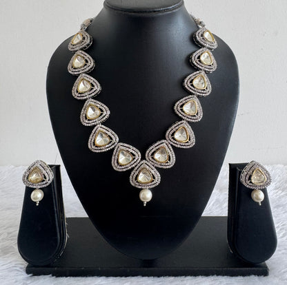 Two tone cz white kundan stone necklace set dj-52147