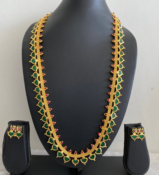 Gold Tone Pink-green Palakka Long Haar Set DJ31955