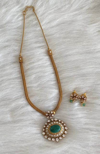 Antique gold tone white-green kundan jadau necklace set dj-54434