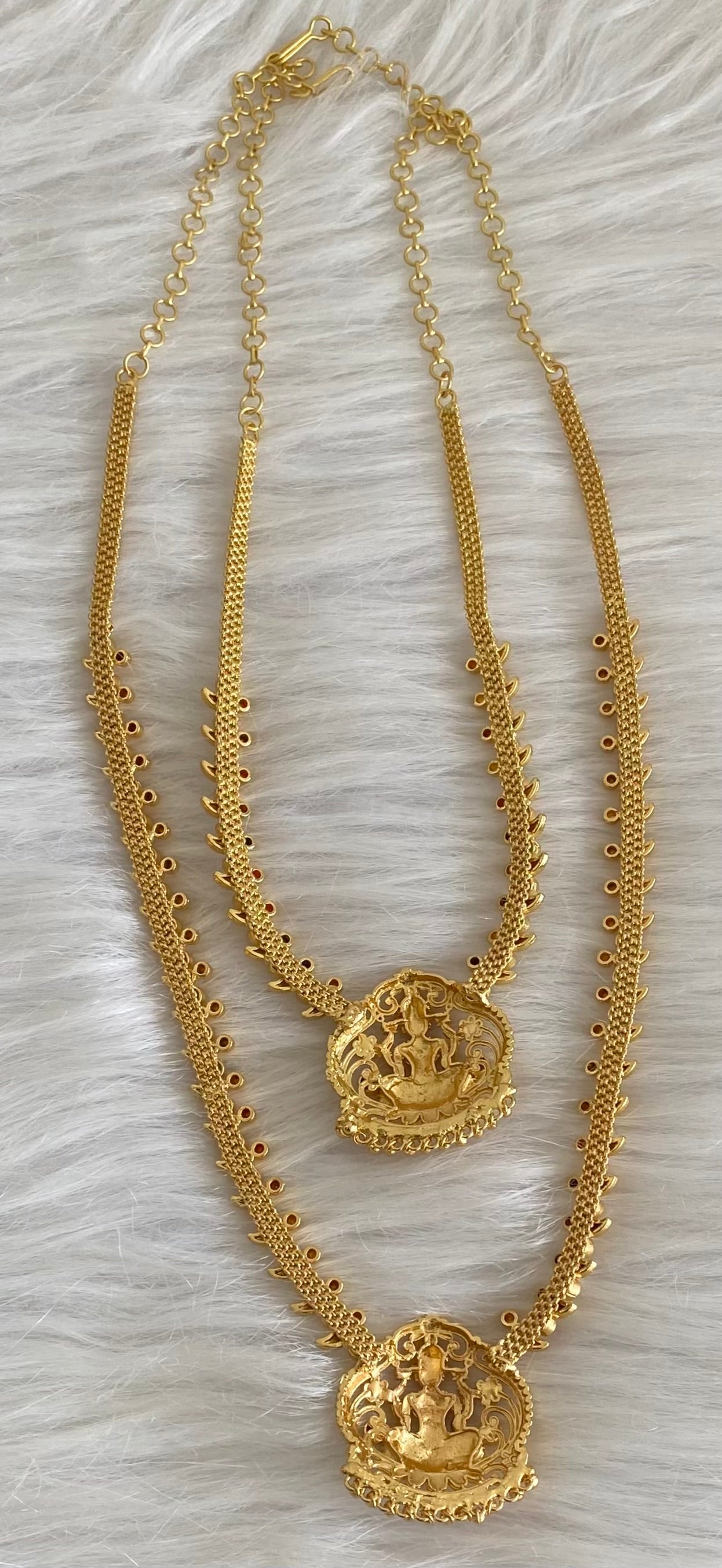 Gold tone kemp-green stone lakshmi combo set dj-54294