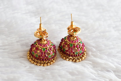 Antique gold tone kemp-green mango peacock jhumkka dj-51870