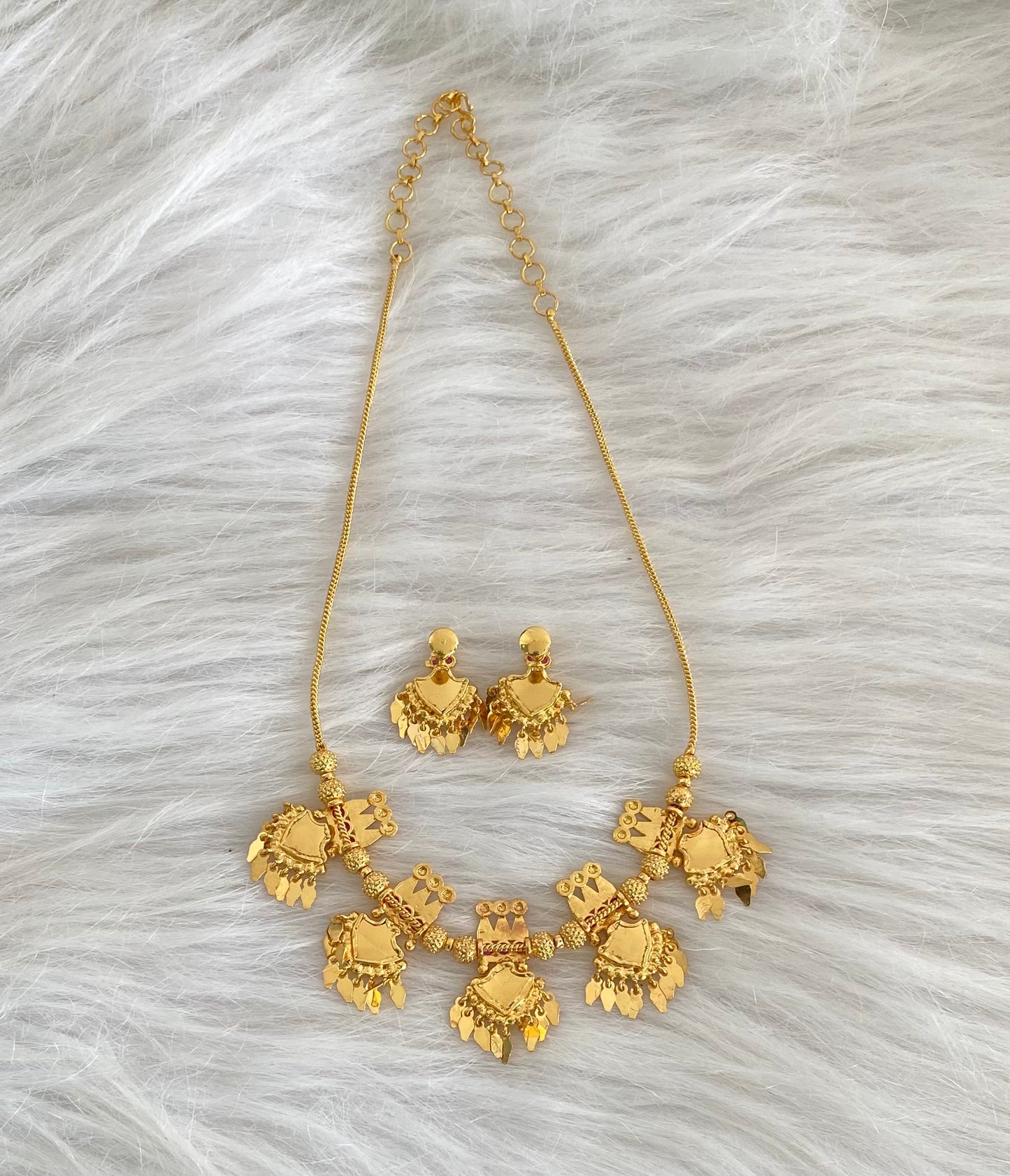 Gold tone kerala style pink-red palakka elakka necklace set dj-54552