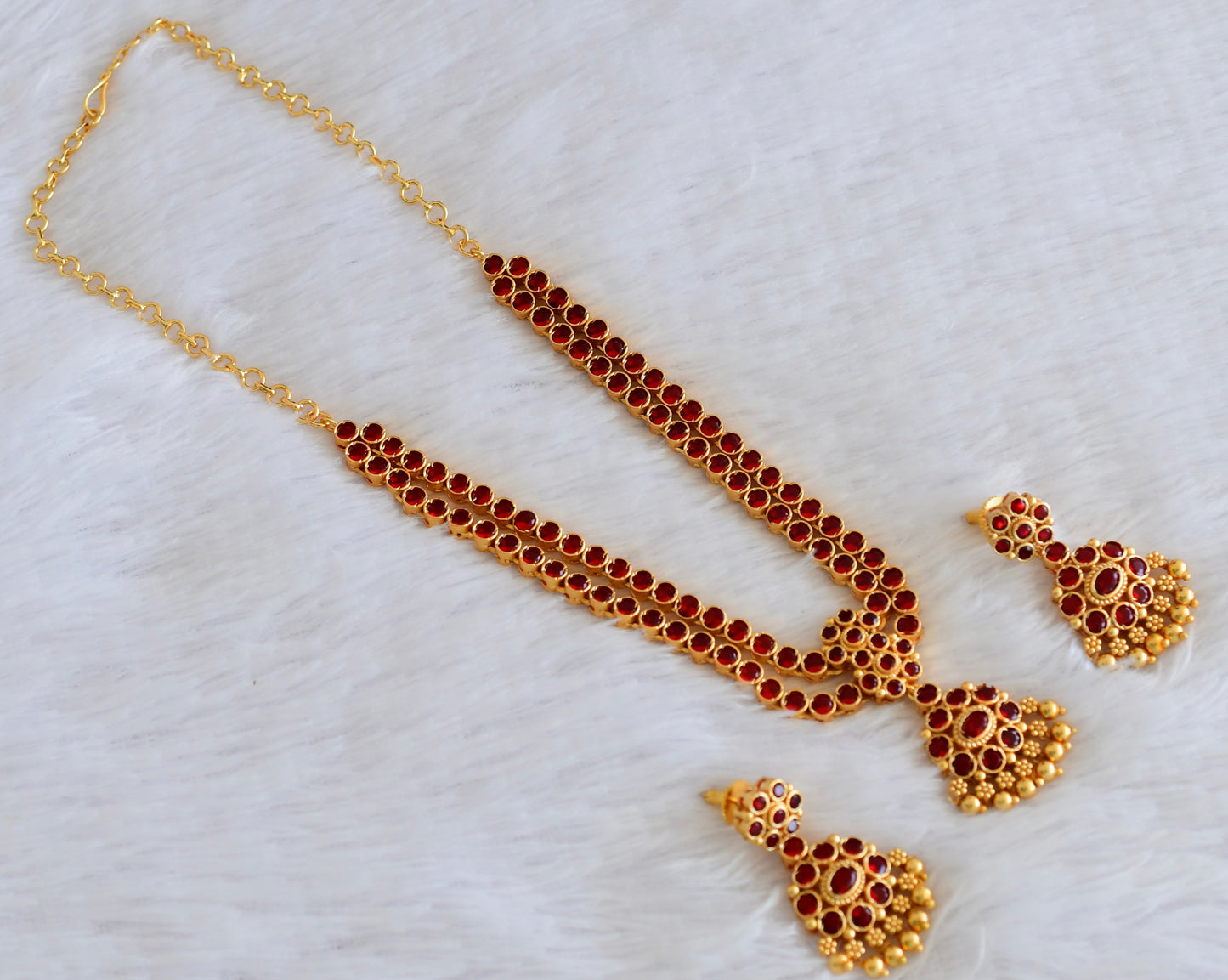 Matte finish maroon double layer attigai/necklace set dj-53180