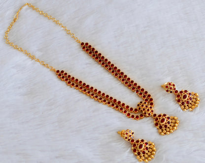 Matte finish maroon double layer attigai/necklace set dj-53180