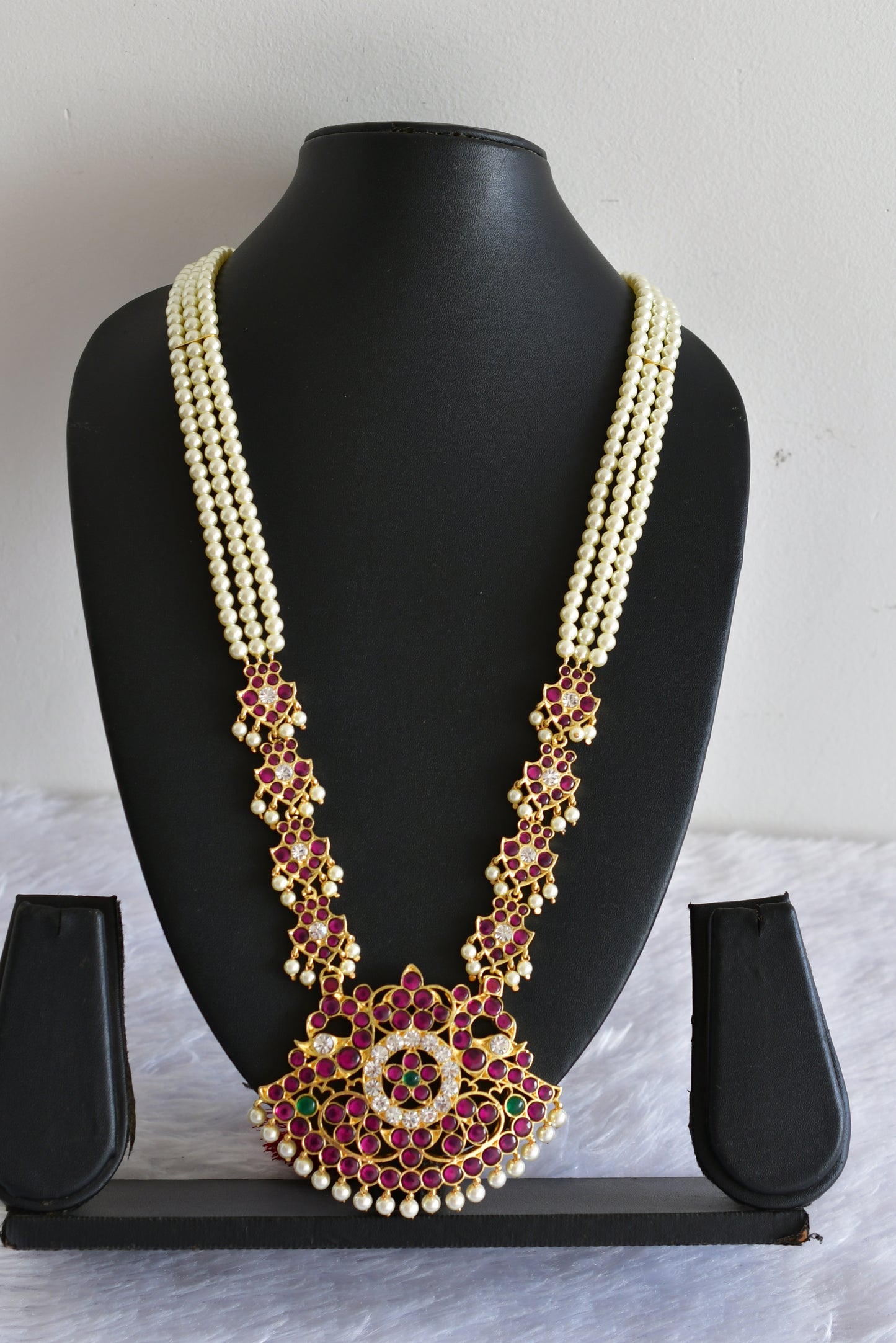 Gold tone precious kemp-green-white pearl peacock haar dj-52263