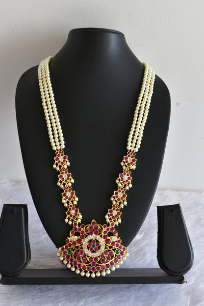 Gold tone precious kemp-green-white pearl peacock haar dj-52263