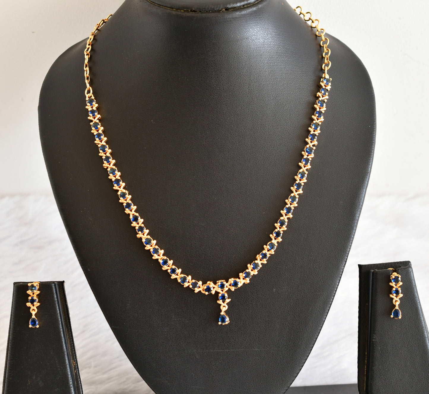 Gold tone AD blue necklace set dj-53307