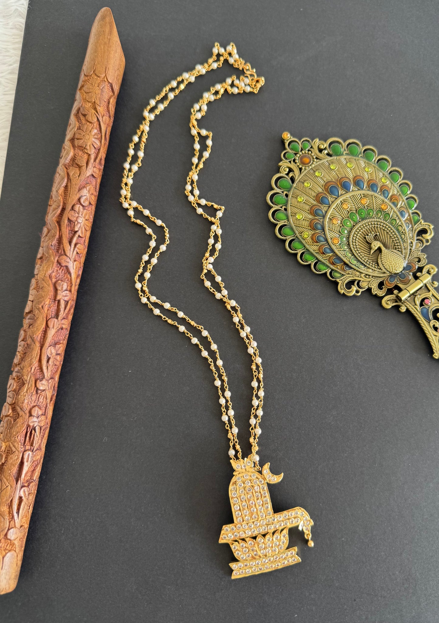 Gold tone 24 inches chain with AD shiva lingam pendant dj-52223