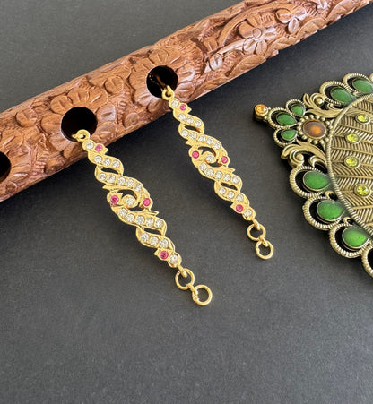 Gold tone AD pink white peacock ear side chain dj-52050