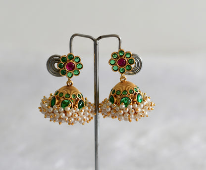 Matte finish green-kemp pearl cluster flower jhumkka dj-51859