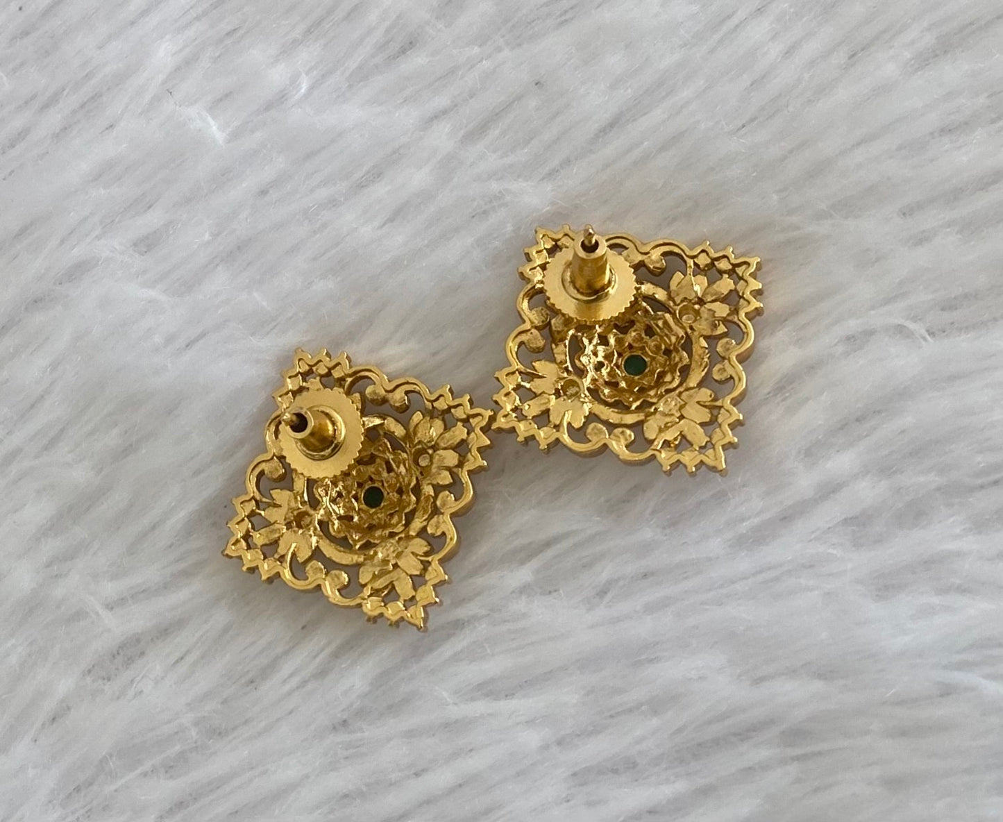 Antique tone green stone flower stud/earrings dj-53562