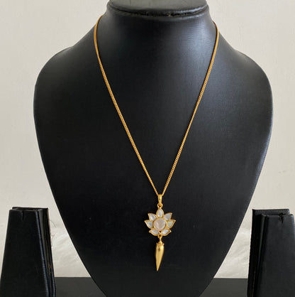 Gold tone white lotus kundan jadau chain with pendant dj-54499