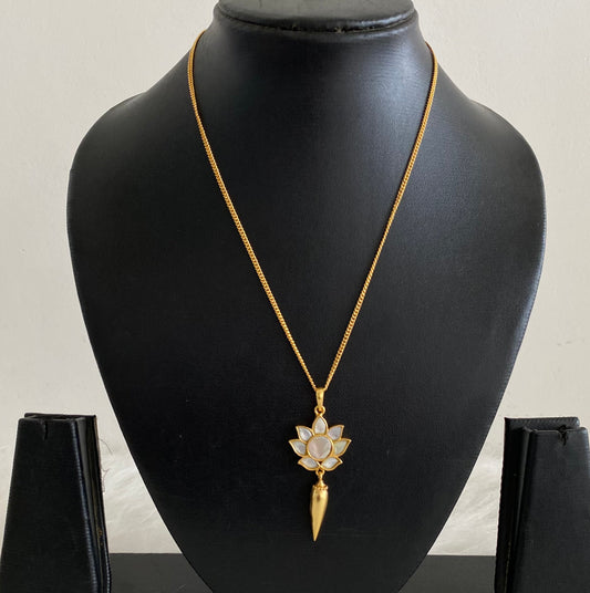 Gold tone white lotus kundan jadau chain with pendant dj-54499