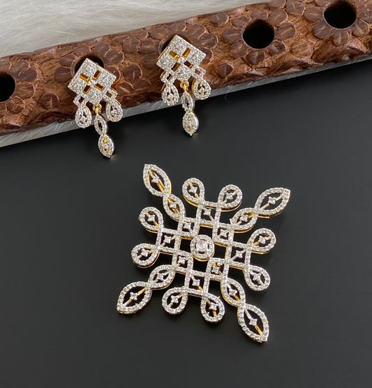 Two tone cz white rangoli pendant set dj-54307