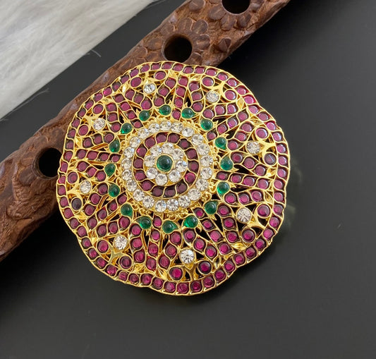 Gold tone precious kemp-white-green round hair jewel(rakodi)dj-53926