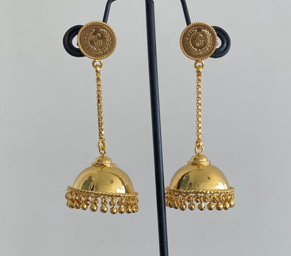 Gold tone kerala style coin long jhumkka dj-54302