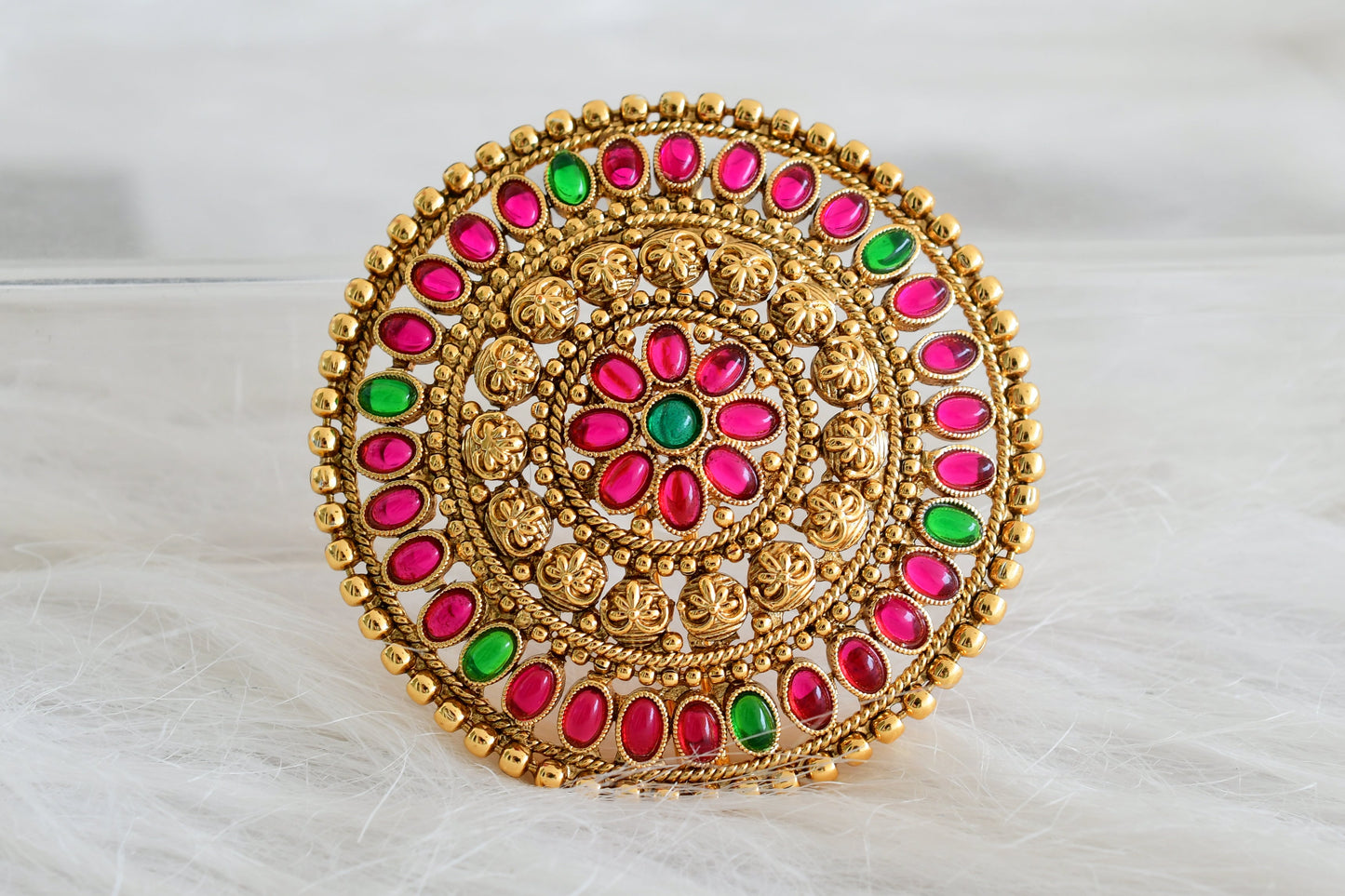 Antique gold tone kemp-green round hair jewel(rakodi)dj-53613