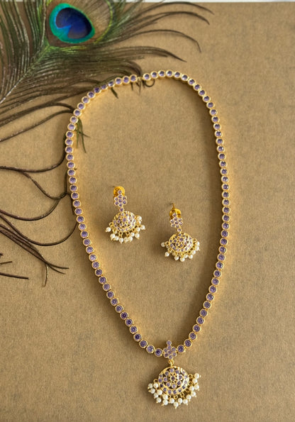 Gold tone purple South Indian style haar set dj-51677