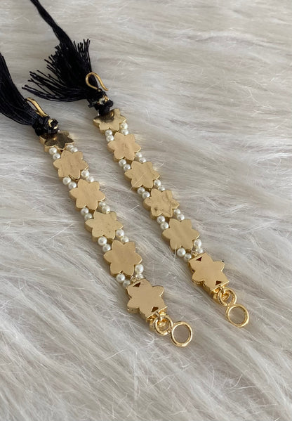 Gold tone precious kemp-green-white pearl flower ear side chain dj-54706