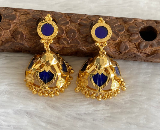 Gold tone kerala style blue 4 petals of palakka jhumkka dj-53130