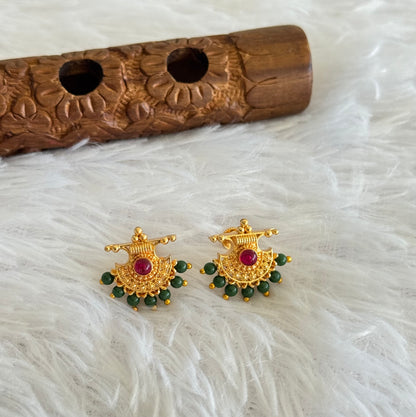 Gold tone green-pink beaded stud/earrings dj-51603