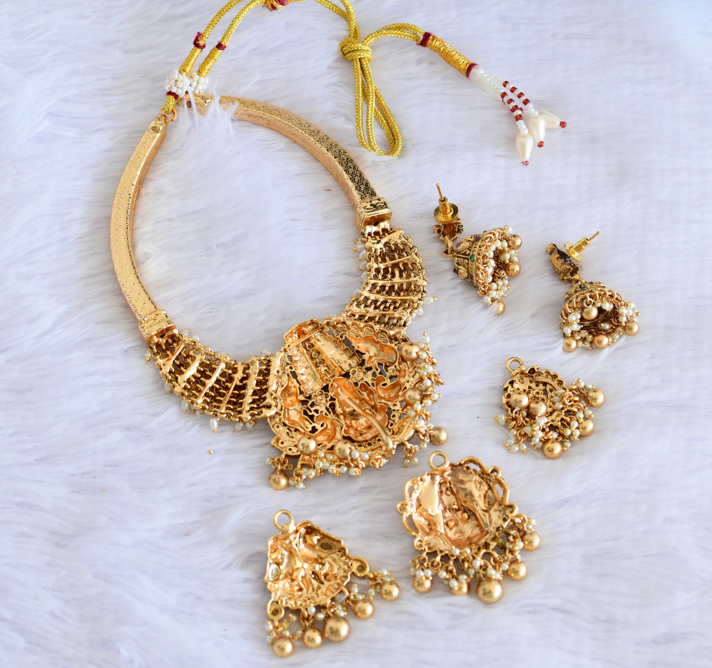 Antique gold tone lakshmi necklace with changeable pendants set dj-53008