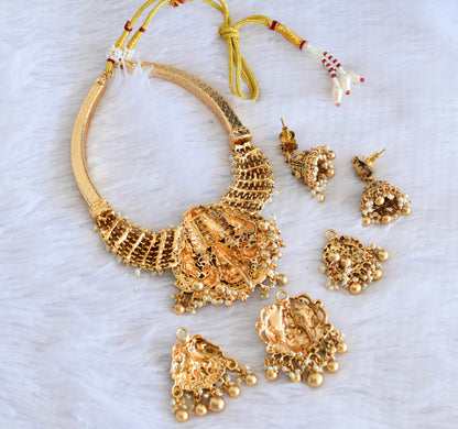 Antique gold tone lakshmi necklace with changeable pendants set dj-53008