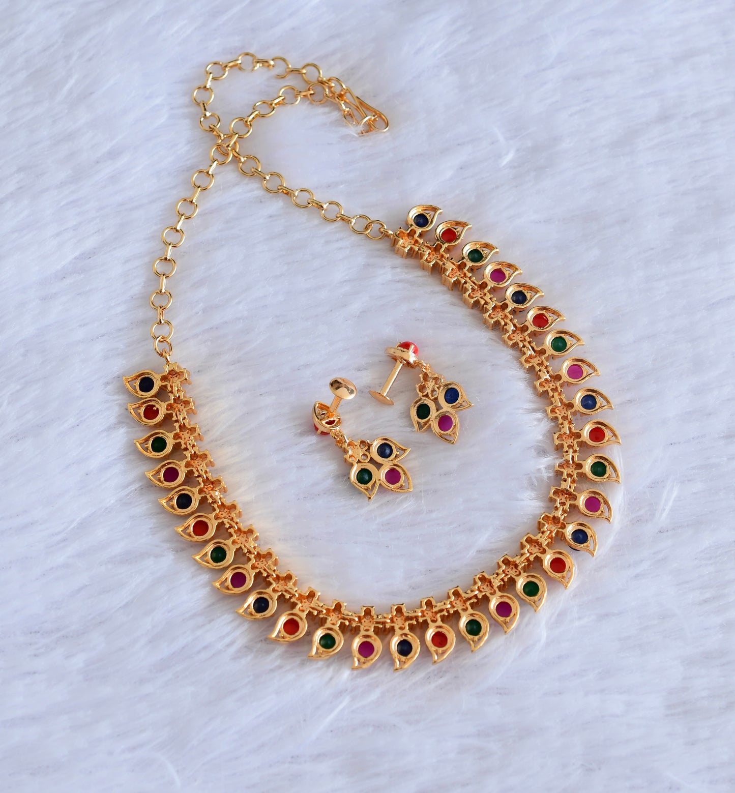 Gold tone multi colour mango pearl necklace set dj-53040