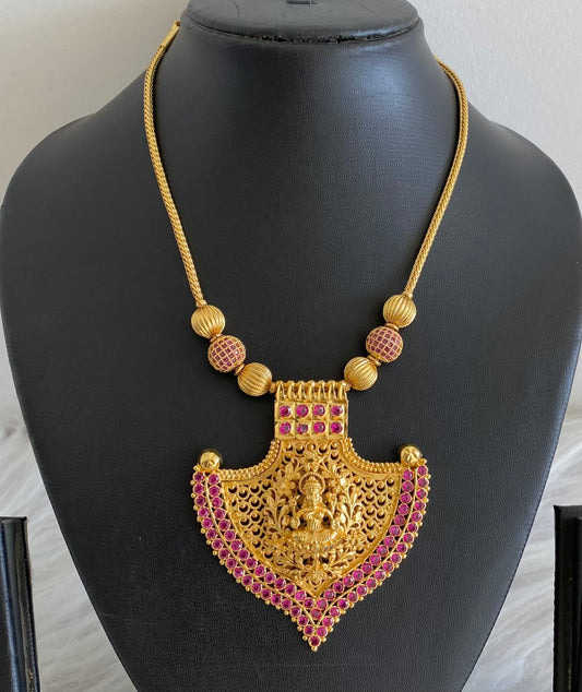 Gold tone ruby stone lakshmi kerala style kodi necklace dj-54145