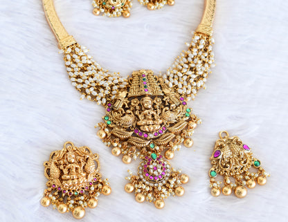 Antique gold tone lakshmi necklace with changeable pendants set dj-53008