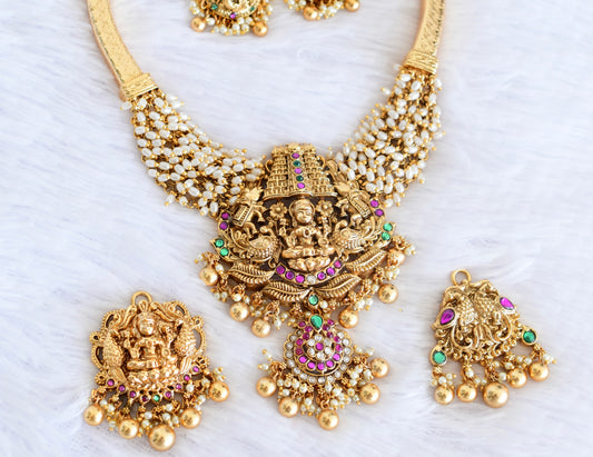 Antique gold tone lakshmi necklace with changeable pendants set dj-53008
