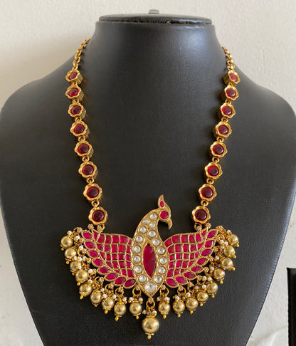 Antique gold tone reversible kundan jadau mayapakshi pendent necklace dj-54170
