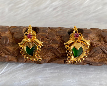 Gold tone pink-green stone mango kerala style stud/earrings dj-53113