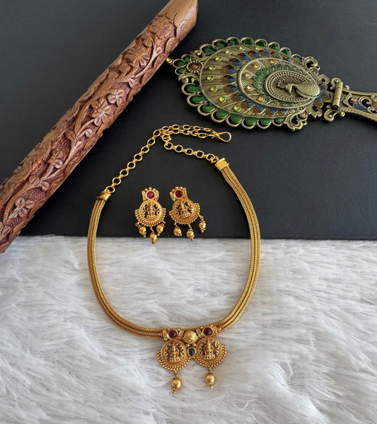 Matte finish cz kemp-green Lakshmi flower necklace set dj-52137