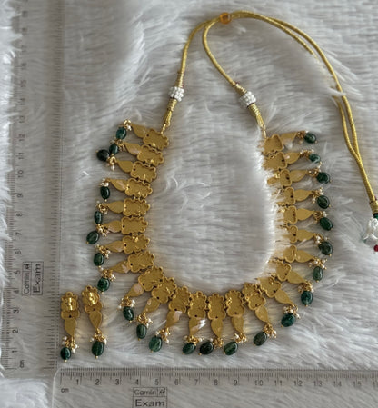 Matte finish pink-green kundan jadau beaded mango necklace set dj-51545