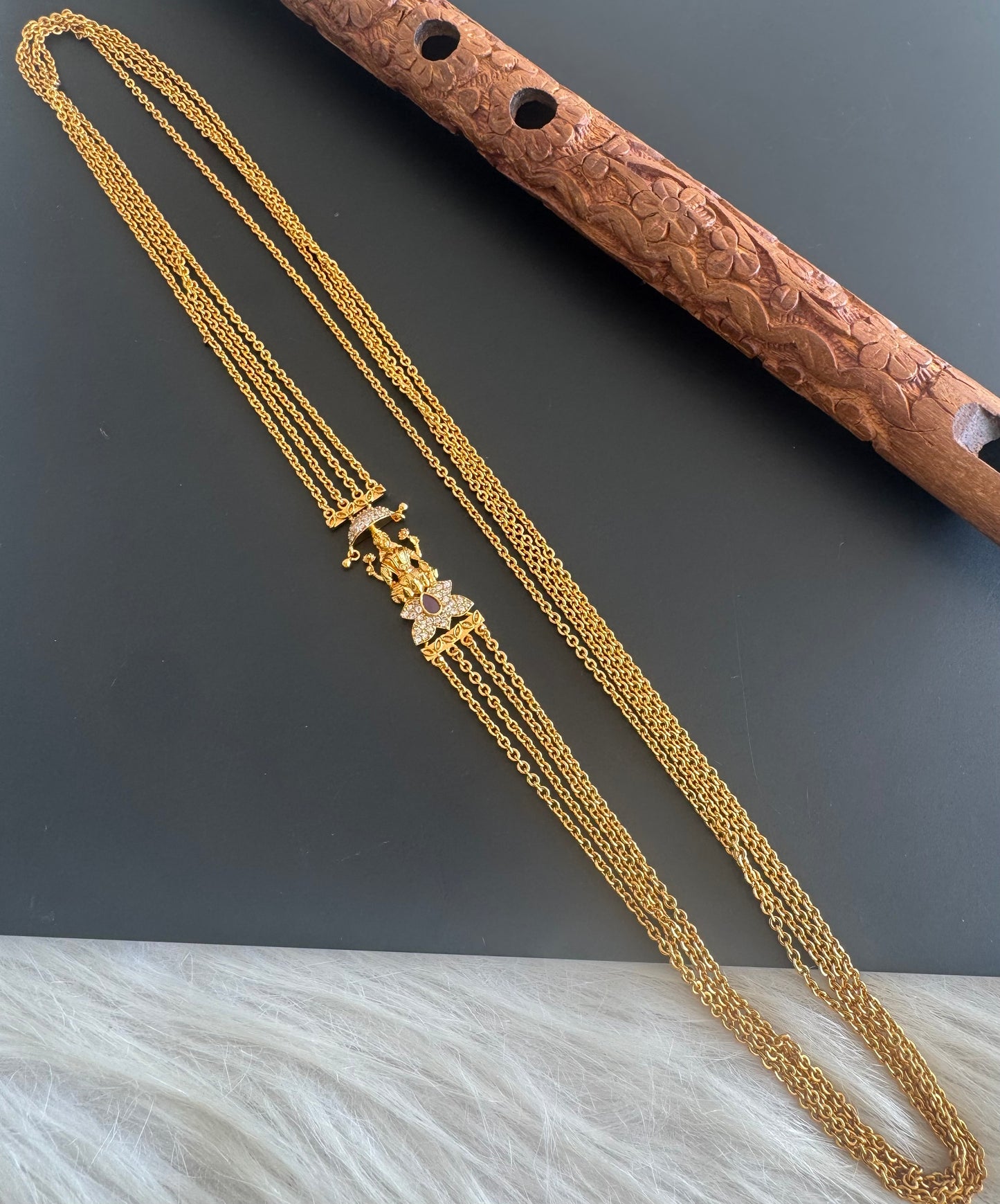 Matte finish cz kemp lakshmi lotus mugappu chandra haar dj-51239