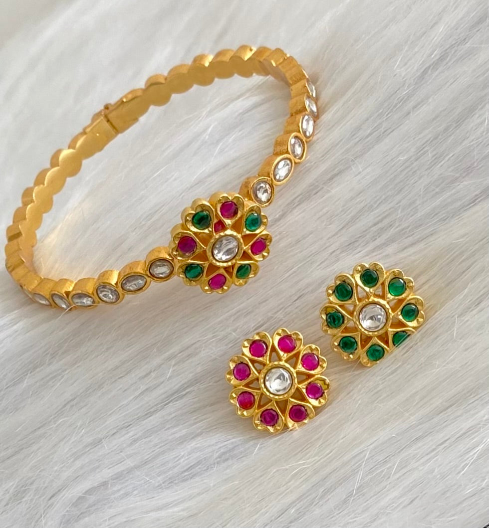 Gold tone flower Kundan jadau changeable kada/bracelet dj-53976