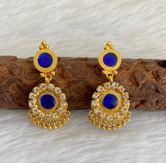 Gold tone round blue-white stone kerala style earrings dj-53124