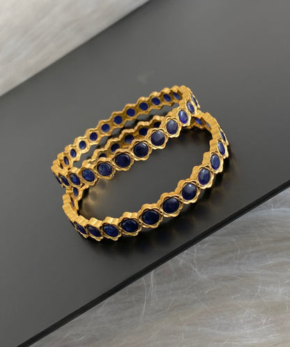 Antique gold tone blue stone bangles(2.8) dj-55161