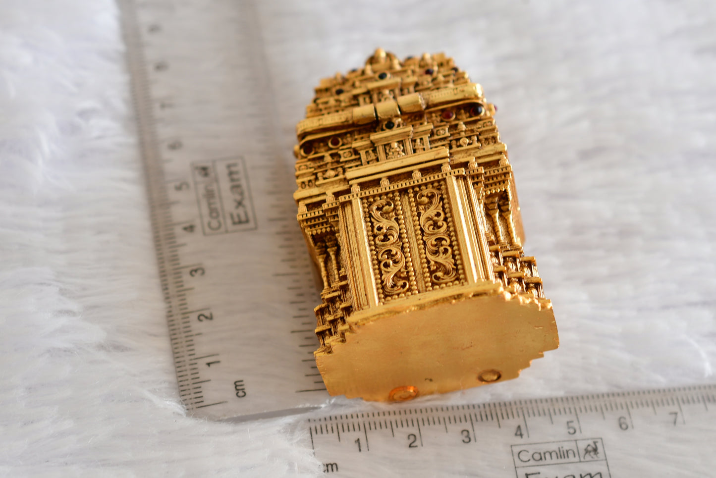 Antique gold tone Ma Lakshmi temple kumkum box dj-52322