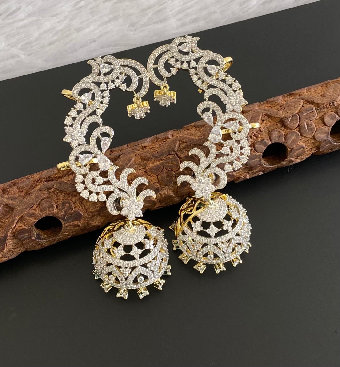 Two tone flower khanpool jhumkka dj-53578