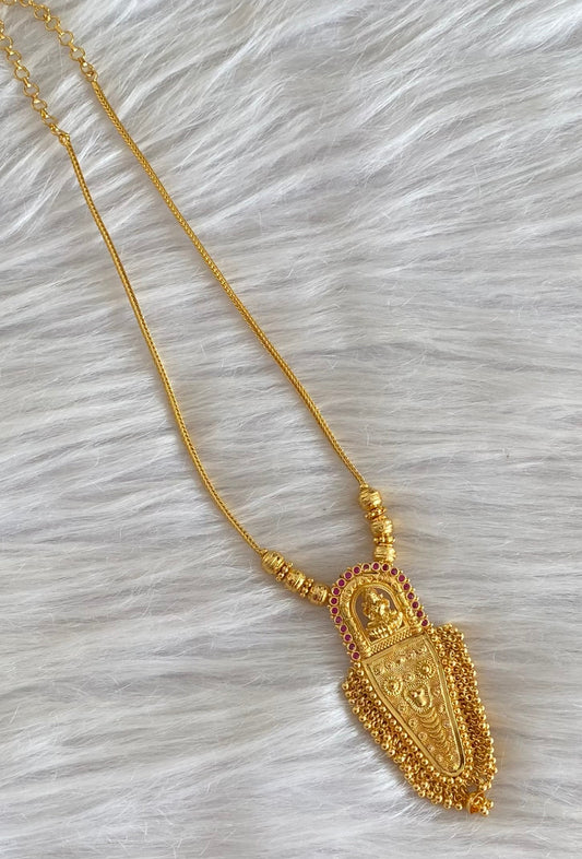 Gold tone kerala style pink stone nettipattam lakshmi necklace dj-54128