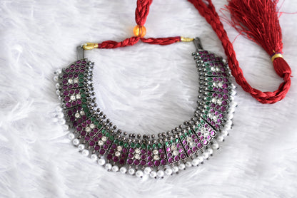 Black finish precious kemp-green pearl poothali necklace dj-52279