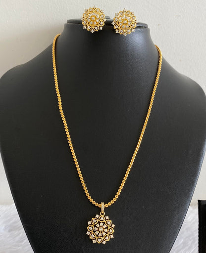 Gold tone 18 inches chain with white stone flower pendant set dj-54029