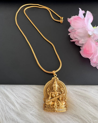 Matte finish 18 inches chain with Saraswathi pendant dj-51232