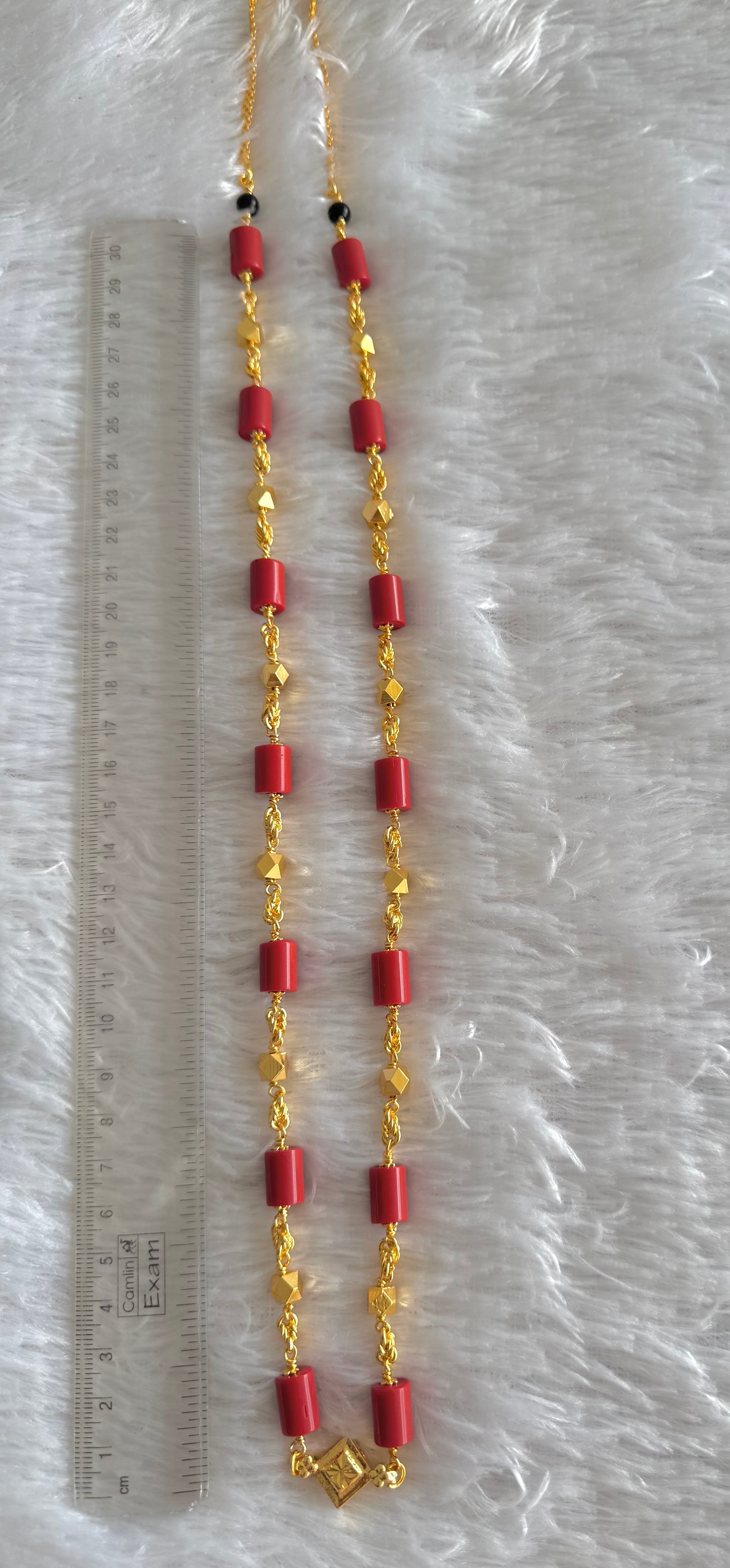 Gold tone 30 inches coral-black beaded chain dj-42635