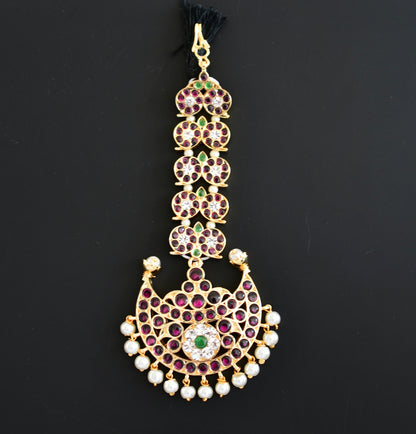 Gold tone precious kemp pearl mango moon tikka dj-20187