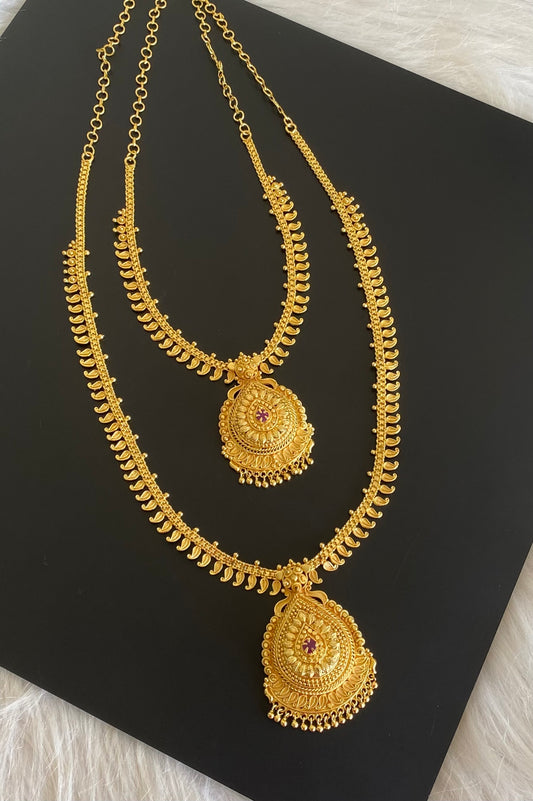 Gold tone ruby stone mango combo set dj-54284