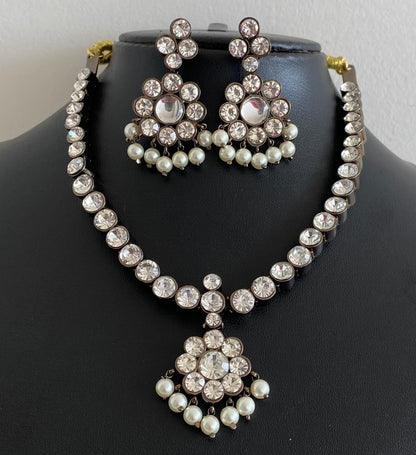 Black finish precious white pearl necklace set dj-53959